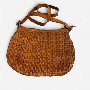 Woven Tan Leather Shoulder Bag